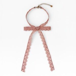 VTG Pink Lace Bow Choker Necklace - Vintage